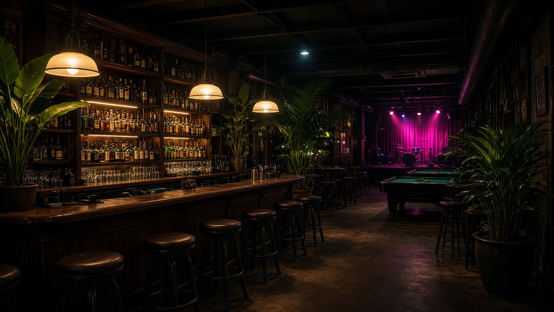 Interior of Flynn’s Palmerston with magenta stage lighting